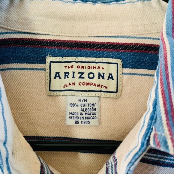 Arizona Mens Cotton Striped Western Style Button Down Long Sleeve Shirt | Medium - Picture 3 of 6